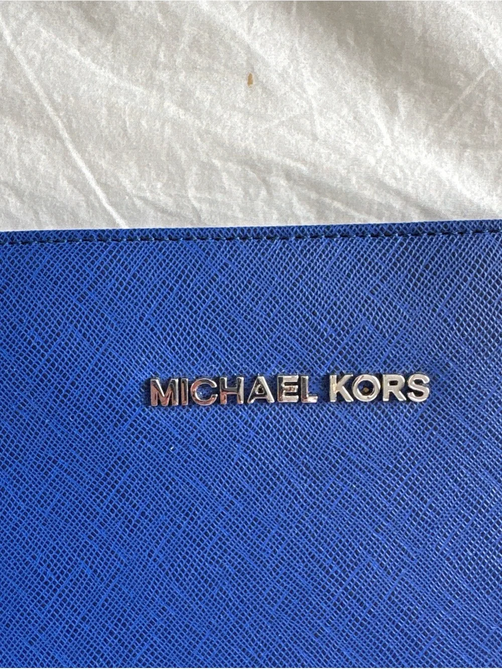 Michael Kors Cobalt Blue Leather Laptop Sleeve with Gold Logo